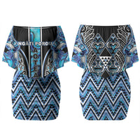 Aotearoa Ngati Porou Couples Matching Off Shoulder Short Dress and Hawaiian Shirt Maori Light Blue Tribal Paua Shell Pattern DT05 - Polynesian Pride