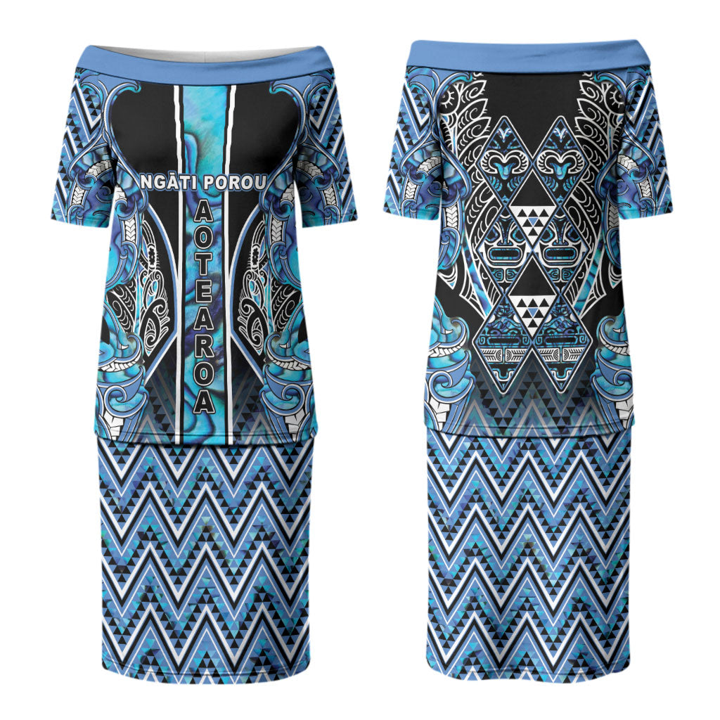 Aotearoa Ngati Porou Couples Matching Puletasi and Hawaiian Shirt Maori Light Blue Tribal Paua Shell Pattern DT05 - Polynesian Pride