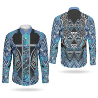 Aotearoa Ngati Porou Couples Matching Short Sleeve Bodycon Dress and Long Sleeve Button Shirt Maori Light Blue Tribal Paua Shell Pattern DT05 - Polynesian Pride