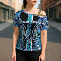 Aotearoa Ngati Porou Cross Shoulder Shirt Maori Light Blue Tribal Paua Shell Pattern DT05 - Polynesian Pride