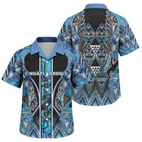 Aotearoa Ngati Porou Family Matching Puletasi and Hawaiian Shirt Maori Light Blue Tribal Paua Shell Pattern DT05 Son's Shirt Blue - Polynesian Pride