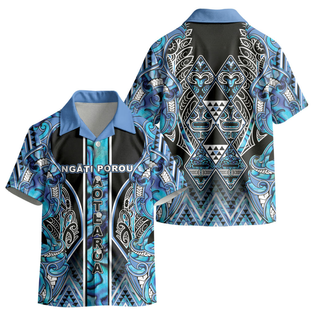 Aotearoa Ngati Porou Kid Hawaiian Shirt Maori Light Blue Tribal Paua Shell Pattern DT05 - Polynesian Pride