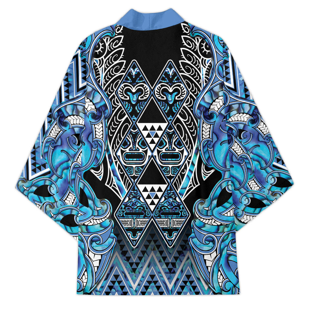 Aotearoa Ngati Porou Kimono Maori Light Blue Tribal Paua Shell Pattern DT05 - Polynesian Pride