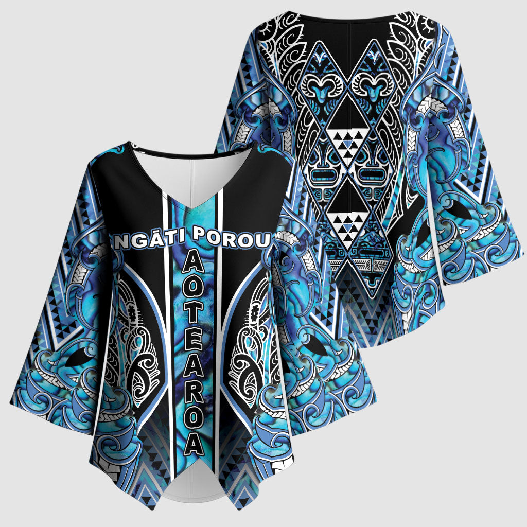Aotearoa Ngati Porou Kimono Sleeve Blouse Maori Light Blue Tribal Paua Shell Pattern DT05 - Polynesian Pride