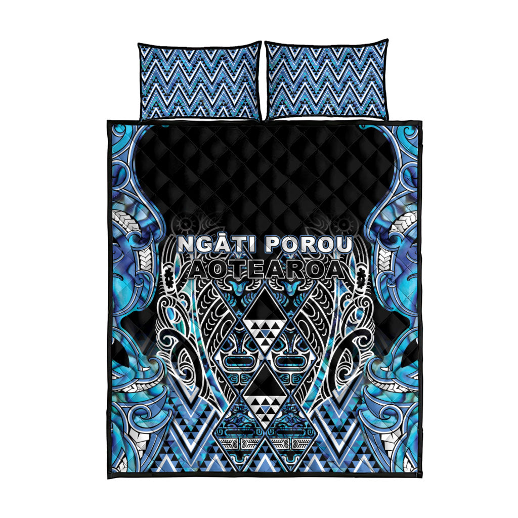 Aotearoa Ngati Porou Quilt Bed Set Maori Light Blue Tribal Paua Shell Pattern DT05 - Polynesian Pride