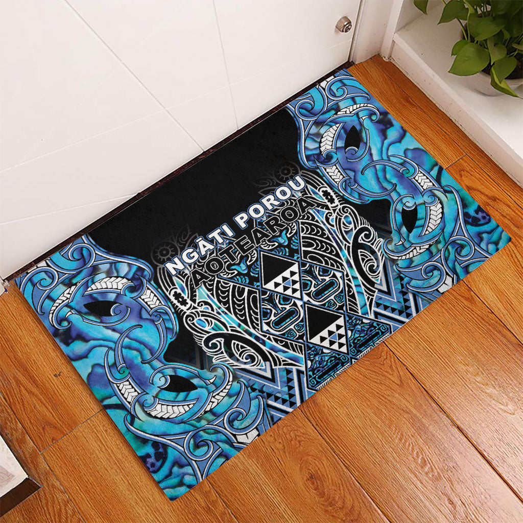 Aotearoa Ngati Porou Rubber Doormat Maori Light Blue Tribal Paua Shell Pattern DT05 - Polynesian Pride