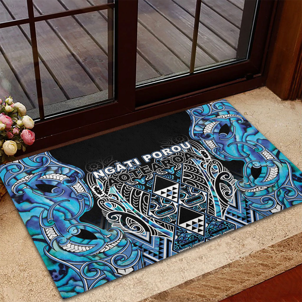 Aotearoa Ngati Porou Rubber Doormat Maori Light Blue Tribal Paua Shell Pattern DT05 - Polynesian Pride
