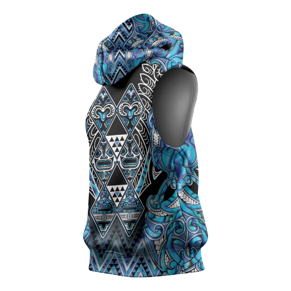 Aotearoa Ngati Porou Sleeveless Hoodie Maori Light Blue Tribal Paua Shell Pattern DT05 - Polynesian Pride