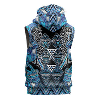 Aotearoa Ngati Porou Sleeveless Zip Hoodie Maori Light Blue Tribal Paua Shell Pattern DT05 - Polynesian Pride