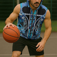 Aotearoa Ngati Porou Sleeveless Zip Hoodie Maori Light Blue Tribal Paua Shell Pattern DT05 - Polynesian Pride