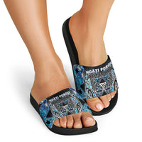 Aotearoa Ngati Porou Slide Sandals Maori Light Blue Tribal Paua Shell Pattern DT05 - Polynesian Pride