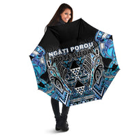 Aotearoa Ngati Porou Umbrella Maori Light Blue Tribal Paua Shell Pattern DT05 - Polynesian Pride