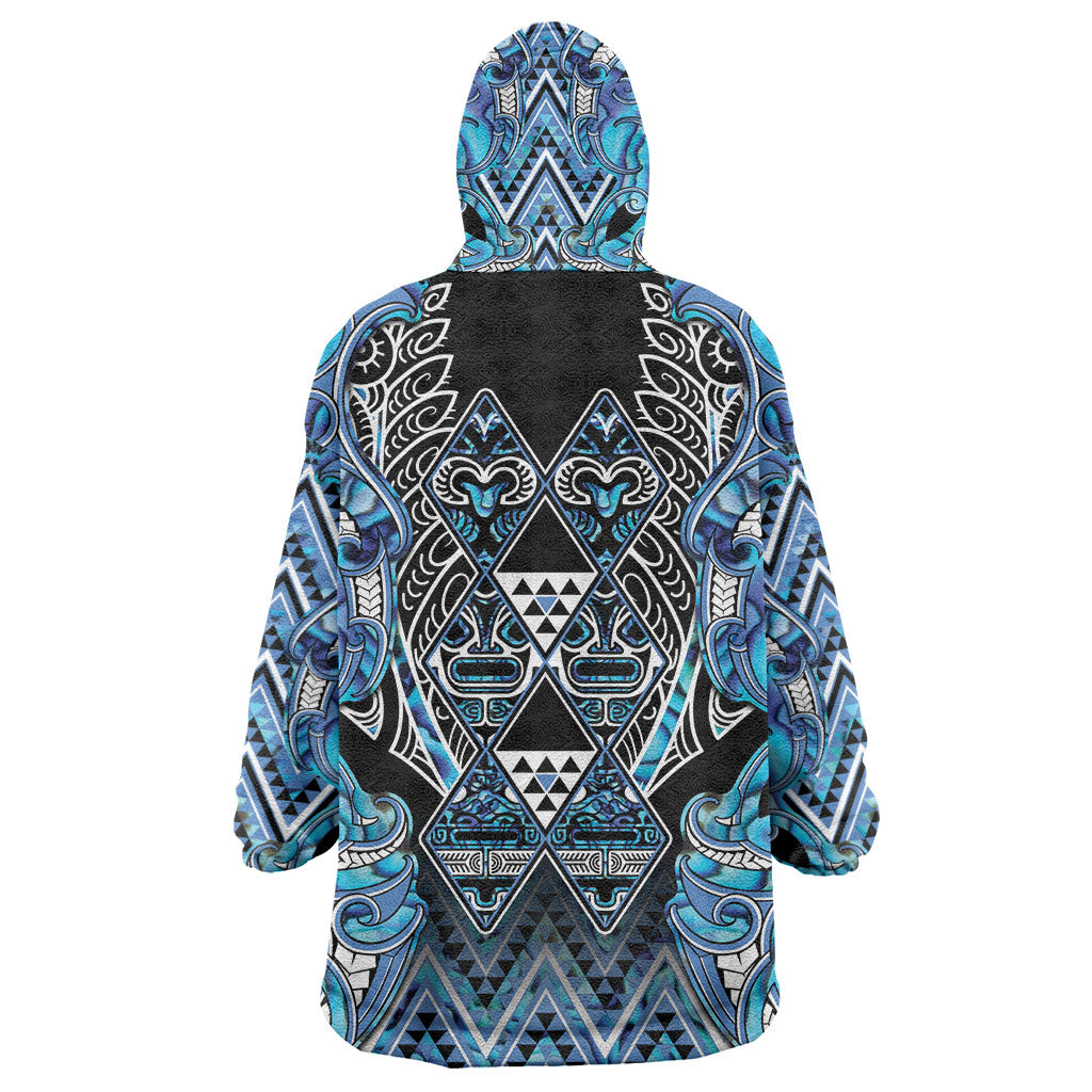 Aotearoa Ngati Porou Wearable Blanket Hoodie Maori Light Blue Tribal Paua Shell Pattern DT05 - Polynesian Pride