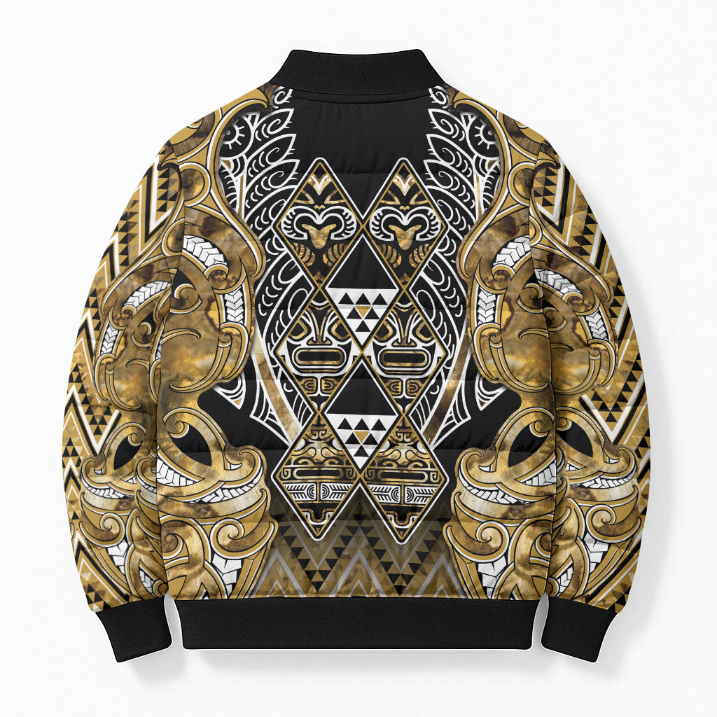 Aotearoa Waikato Tainui Bomber Puffer Jacket Maori Light Gold Tribal Paua Shell Pattern DT05 - Polynesian Pride