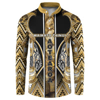 Aotearoa Waikato Tainui Button Sweatshirt Maori Light Gold Tribal Paua Shell Pattern DT05 Yellow - Polynesian Pride