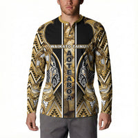 Aotearoa Waikato Tainui Button Sweatshirt Maori Light Gold Tribal Paua Shell Pattern DT05 - Polynesian Pride