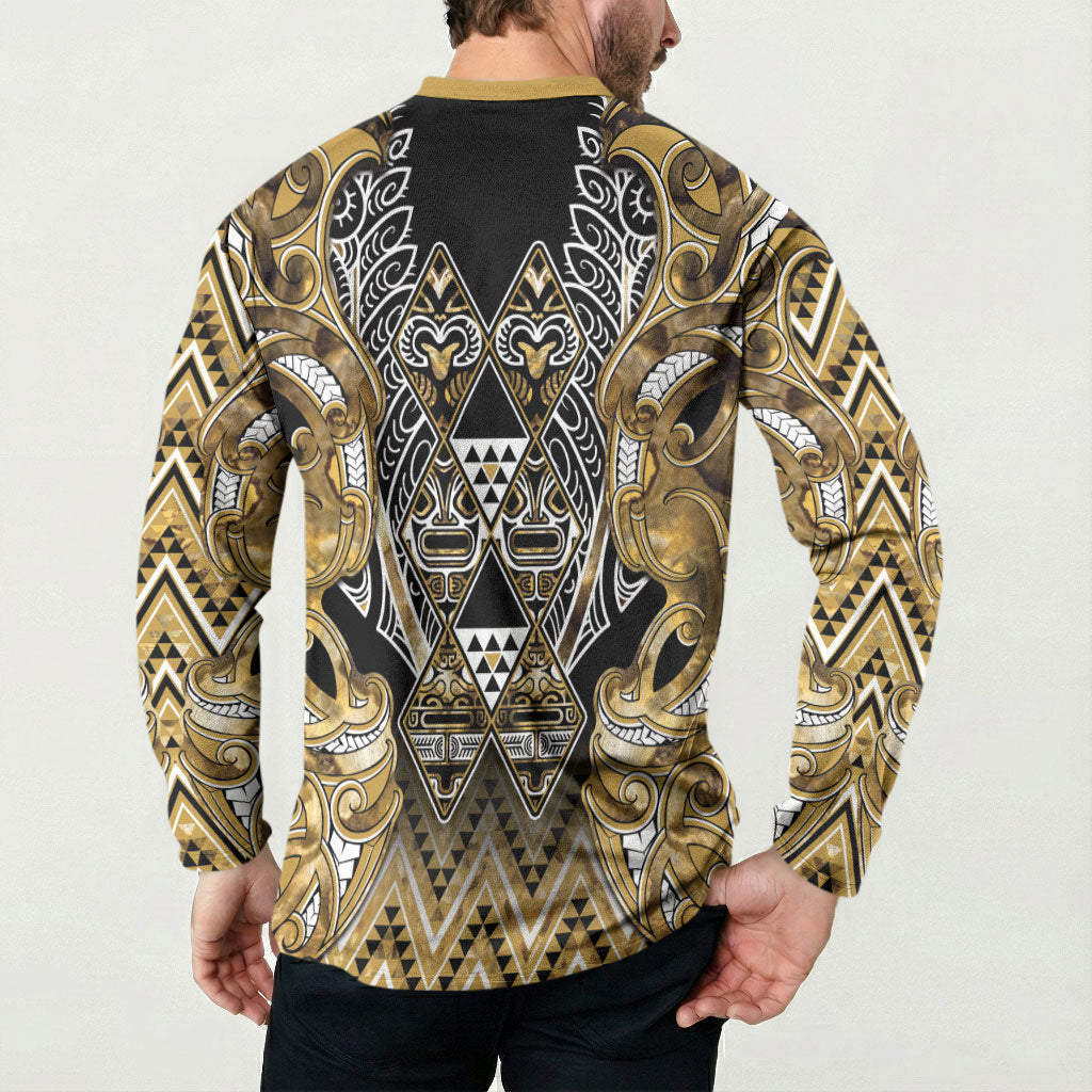 Aotearoa Waikato Tainui Button Sweatshirt Maori Light Gold Tribal Paua Shell Pattern DT05 - Polynesian Pride