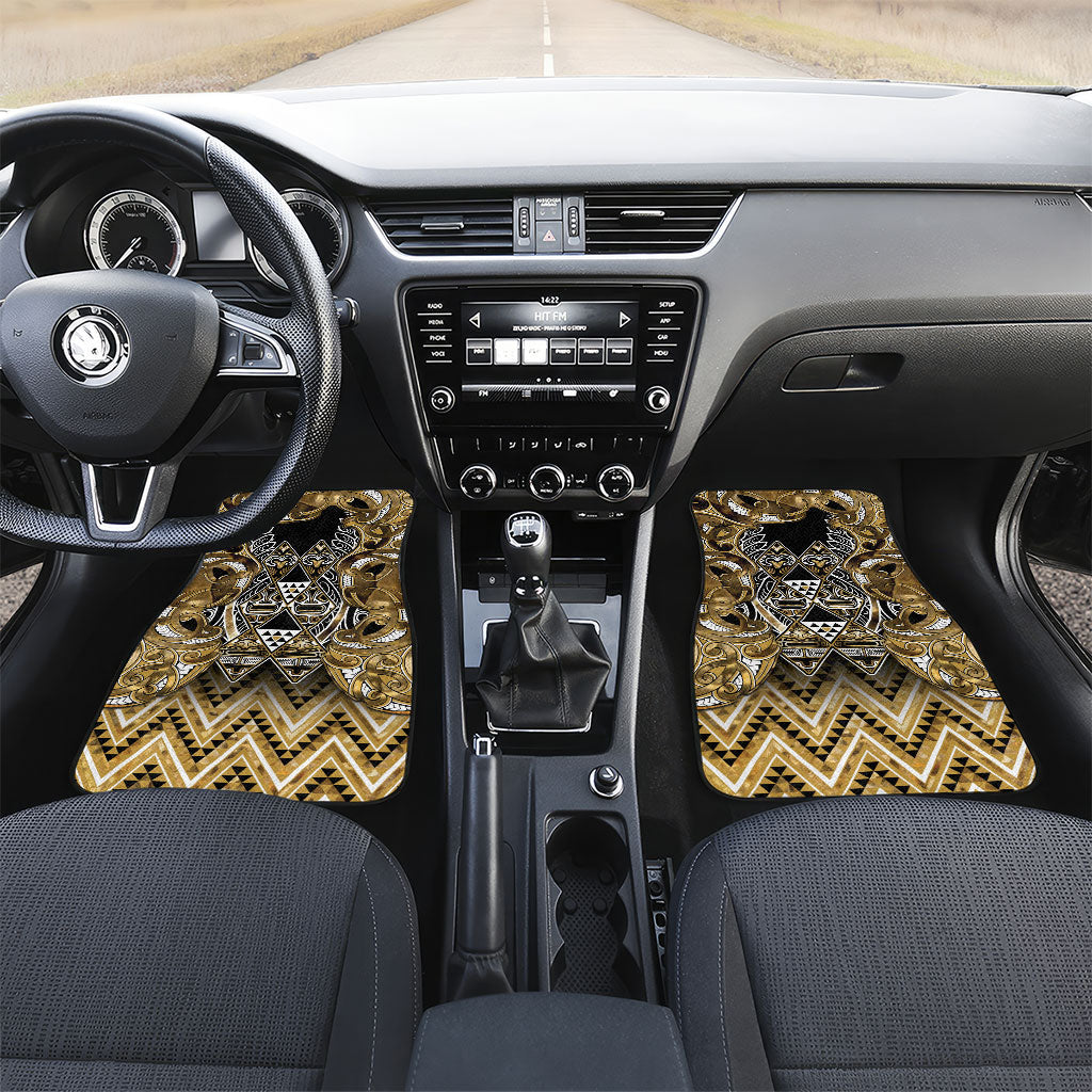 Aotearoa Waikato Tainui Car Mats Maori Light Gold Tribal Paua Shell Pattern DT05 Set 2pcs - Front Yellow - Polynesian Pride