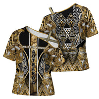 Aotearoa Waikato Tainui Cross Shoulder Shirt Maori Light Gold Tribal Paua Shell Pattern DT05 - Polynesian Pride