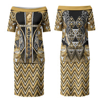 Aotearoa Waikato Tainui Family Matching Puletasi and Hawaiian Shirt Maori Light Gold Tribal Paua Shell Pattern DT05 Mom's Dress Yellow - Polynesian Pride
