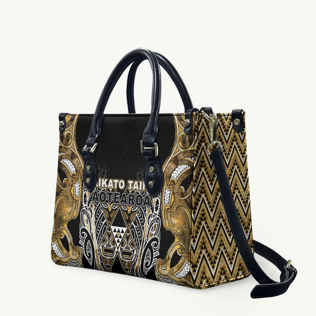 Aotearoa Waikato Tainui Leather Bag Maori Light Gold Tribal Paua Shell Pattern DT05 Yellow - Polynesian Pride