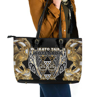 Aotearoa Waikato Tainui Leather Tote Bag Maori Light Gold Tribal Paua Shell Pattern DT05 - Polynesian Pride