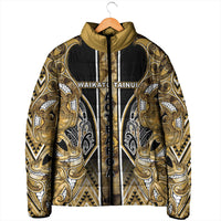Aotearoa Waikato Tainui Padded Jacket Maori Light Gold Tribal Paua Shell Pattern DT05 - Polynesian Pride