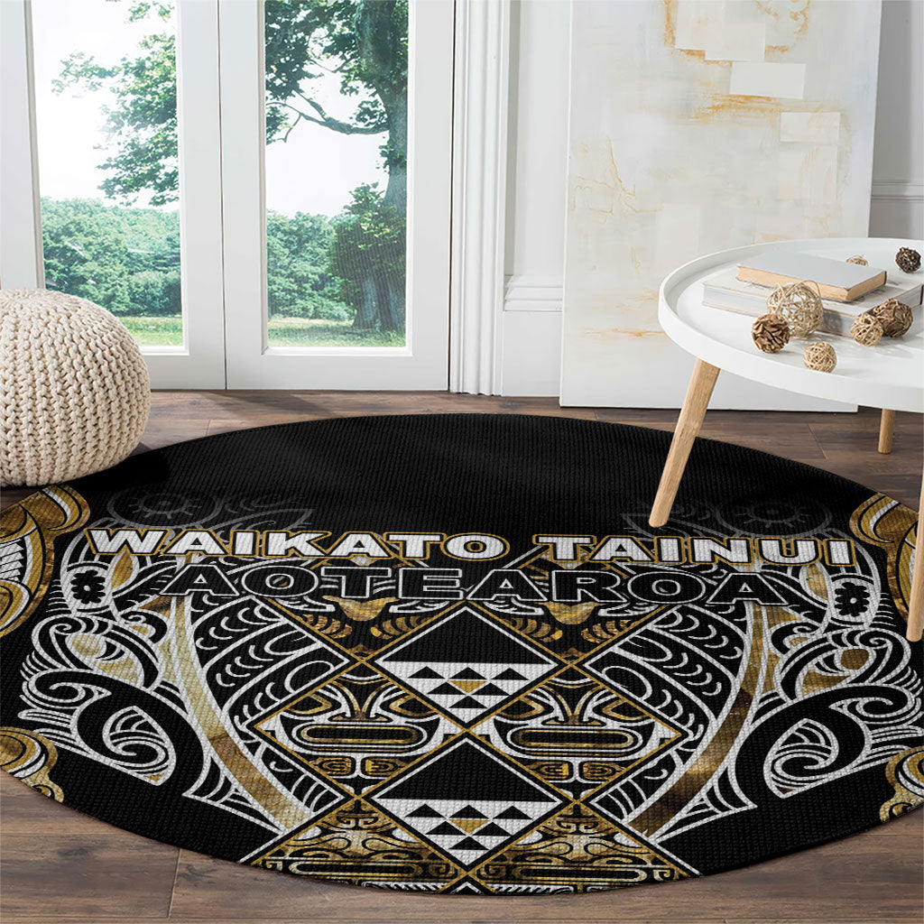 Aotearoa Waikato Tainui Round Carpet Maori Light Gold Tribal Paua Shell Pattern DT05 - Polynesian Pride