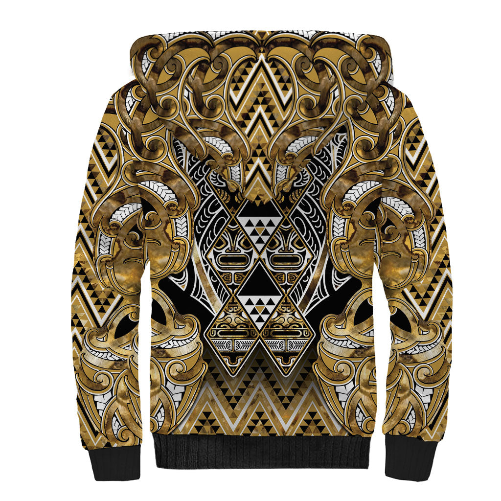 Aotearoa Waikato Tainui Sherpa Hoodie Maori Light Gold Tribal Paua Shell Pattern DT05 - Polynesian Pride