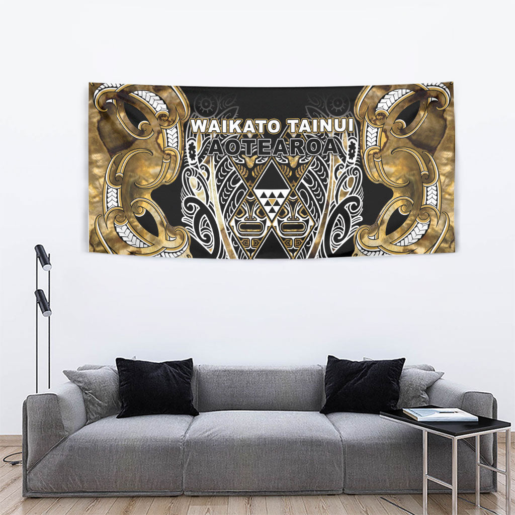 Aotearoa Waikato Tainui Tapestry Maori Light Gold Tribal Paua Shell Pattern DT05 - Polynesian Pride