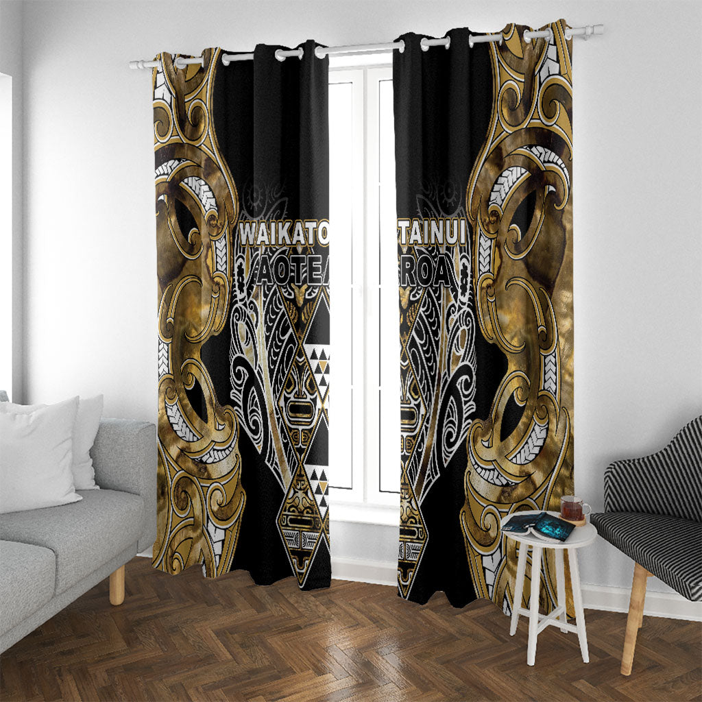Aotearoa Waikato Tainui Window Curtain Maori Light Gold Tribal Paua Shell Pattern DT05 With Grommets Yellow - Polynesian Pride