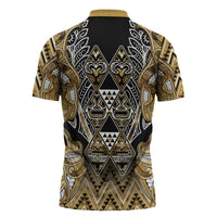 Aotearoa Waikato Tainui Zipper Polo Shirt Maori Light Gold Tribal Paua Shell Pattern DT05 - Polynesian Pride