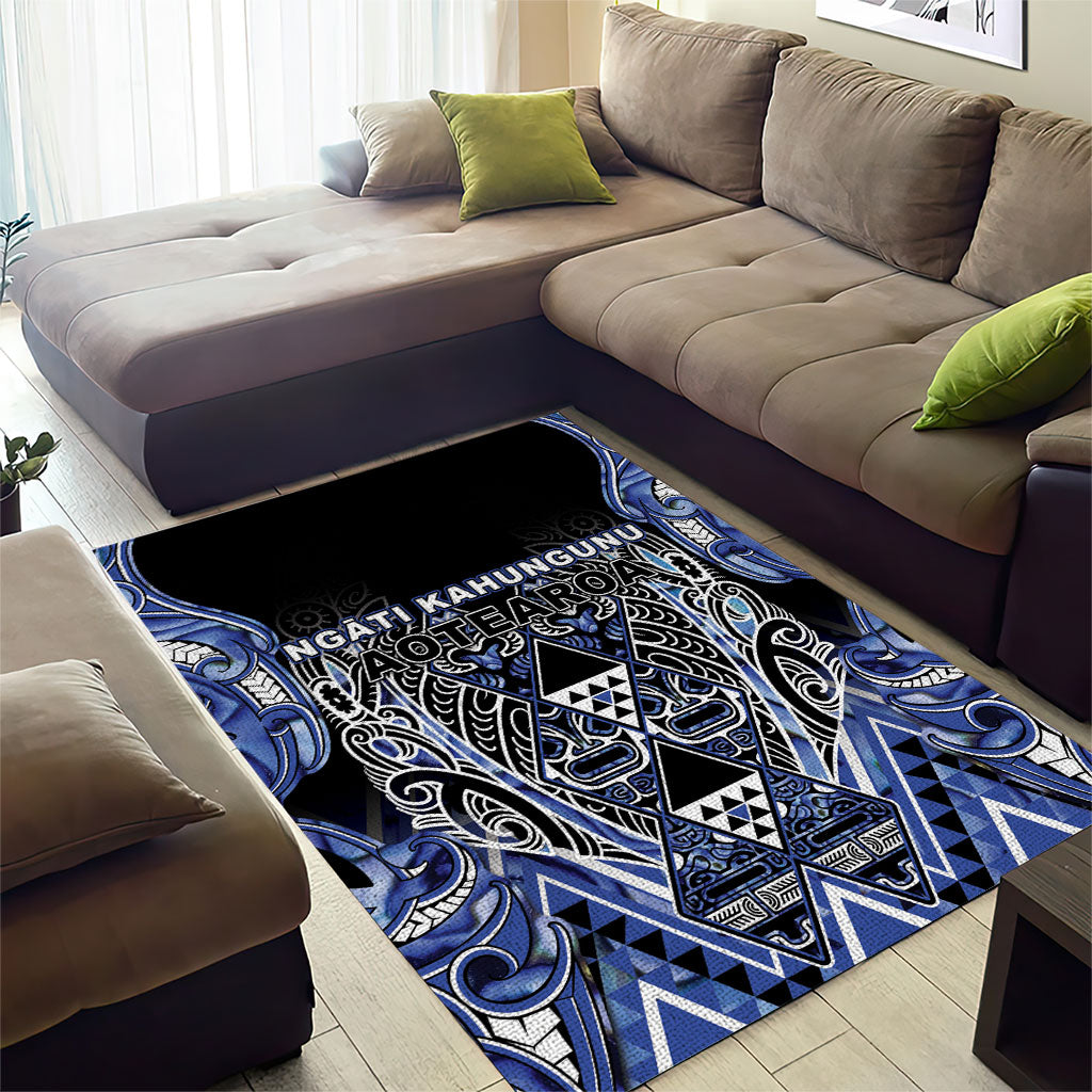 Aotearoa Ngati Kahungunu Area Rug Maori Tribal Blue Paua Shell Pattern DT05 - Polynesian Pride