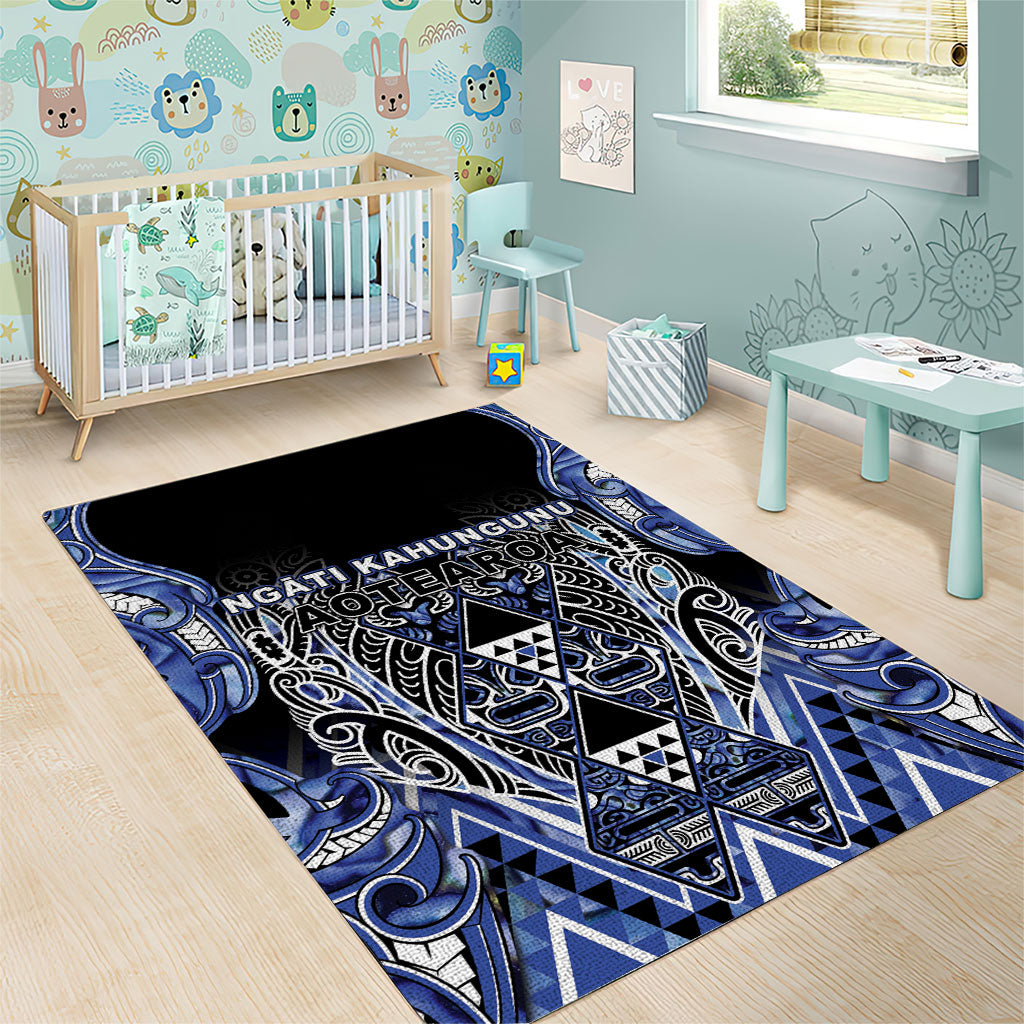 Aotearoa Ngati Kahungunu Area Rug Maori Tribal Blue Paua Shell Pattern DT05 - Polynesian Pride