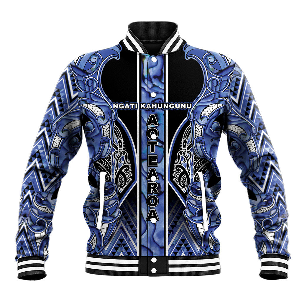 Aotearoa Ngati Kahungunu Baseball Jacket Maori Tribal Blue Paua Shell Pattern DT05 Unisex Blue - Polynesian Pride