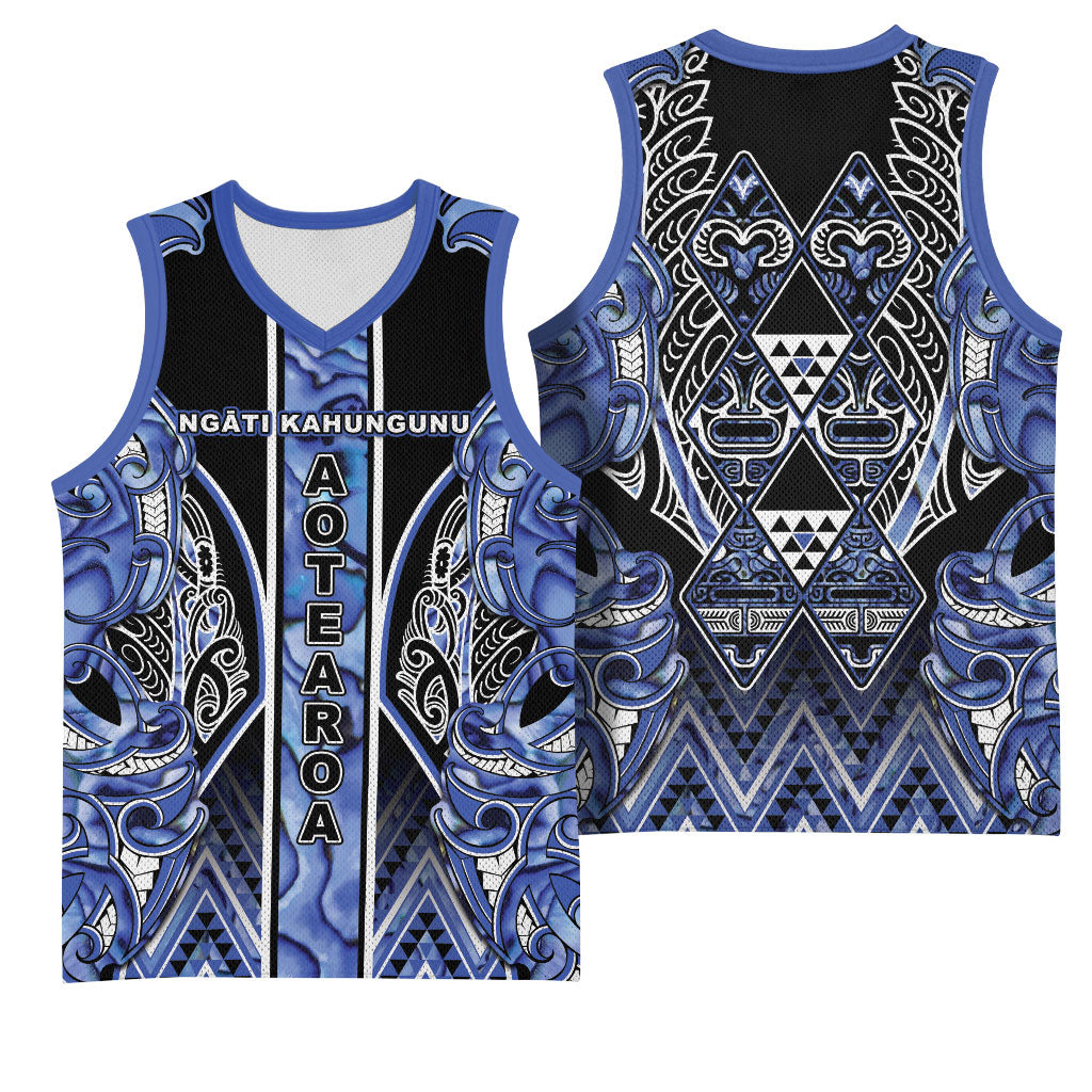Aotearoa Ngati Kahungunu Basketball Jersey Maori Tribal Blue Paua Shell Pattern DT05 - Polynesian Pride