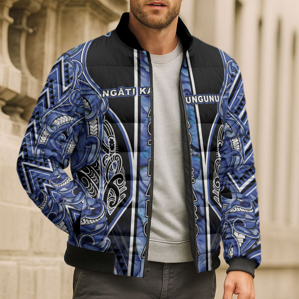 Aotearoa Ngati Kahungunu Bomber Puffer Jacket Maori Tribal Blue Paua Shell Pattern DT05 - Polynesian Pride