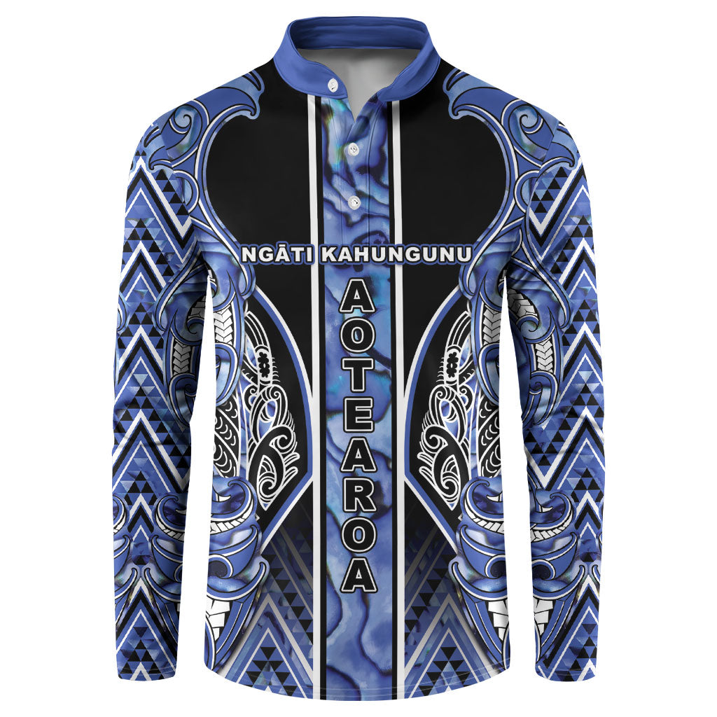 Aotearoa Ngati Kahungunu Button Sweatshirt Maori Tribal Blue Paua Shell Pattern DT05 Blue - Polynesian Pride