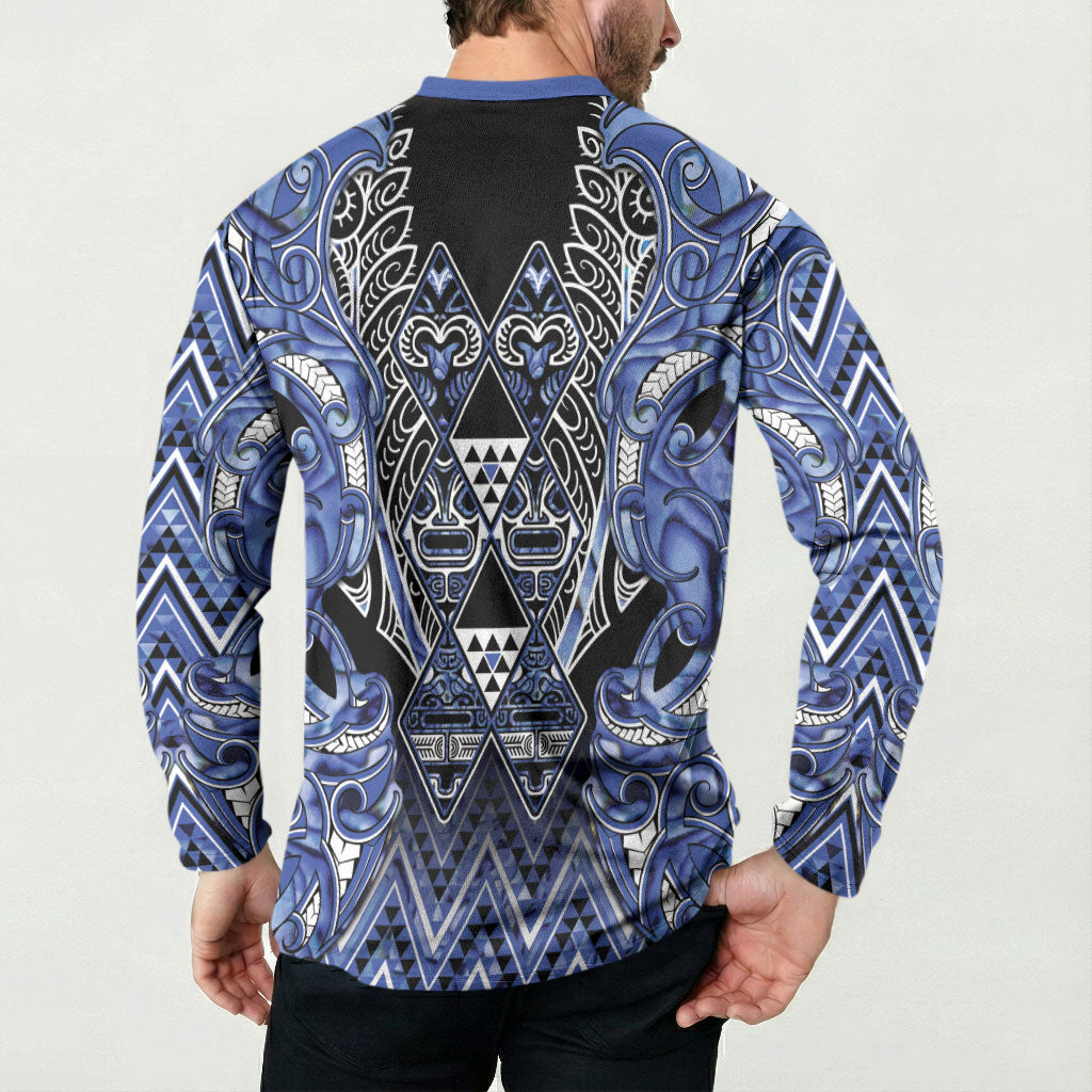 Aotearoa Ngati Kahungunu Button Sweatshirt Maori Tribal Blue Paua Shell Pattern DT05 - Polynesian Pride