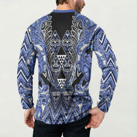 Aotearoa Ngati Kahungunu Button Sweatshirt Maori Tribal Blue Paua Shell Pattern DT05 - Polynesian Pride