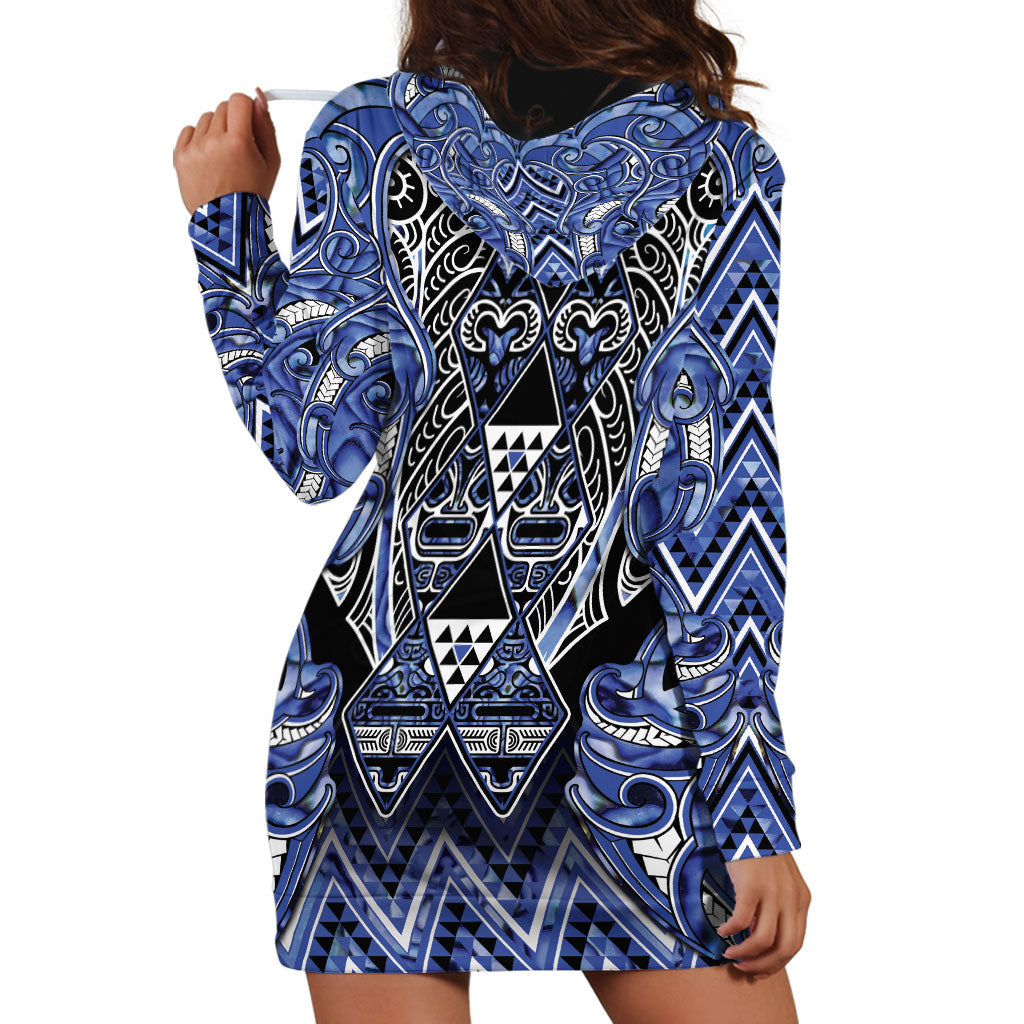 Aotearoa Ngati Kahungunu Hoodie Dress Maori Tribal Blue Paua Shell Pattern DT05 - Polynesian Pride