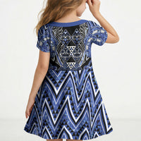 Aotearoa Ngati Kahungunu Kid Short Sleeve Dress Maori Tribal Blue Paua Shell Pattern DT05 - Polynesian Pride