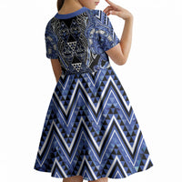 Aotearoa Ngati Kahungunu Kid Short Sleeve Dress Maori Tribal Blue Paua Shell Pattern DT05 - Polynesian Pride