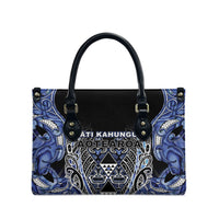 Aotearoa Ngati Kahungunu Leather Bag Maori Tribal Blue Paua Shell Pattern DT05 - Polynesian Pride