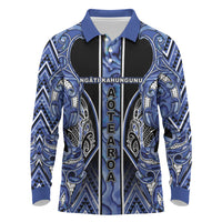 Aotearoa Ngati Kahungunu Long Sleeve Polo Shirt Maori Tribal Blue Paua Shell Pattern DT05 Blue - Polynesian Pride