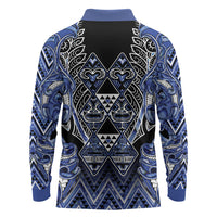 Aotearoa Ngati Kahungunu Long Sleeve Polo Shirt Maori Tribal Blue Paua Shell Pattern DT05 - Polynesian Pride
