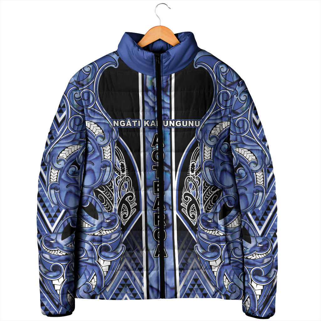 Aotearoa Ngati Kahungunu Padded Jacket Maori Tribal Blue Paua Shell Pattern DT05 - Polynesian Pride