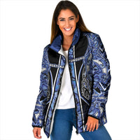 Aotearoa Ngati Kahungunu Padded Jacket Maori Tribal Blue Paua Shell Pattern DT05 Women Blue - Polynesian Pride