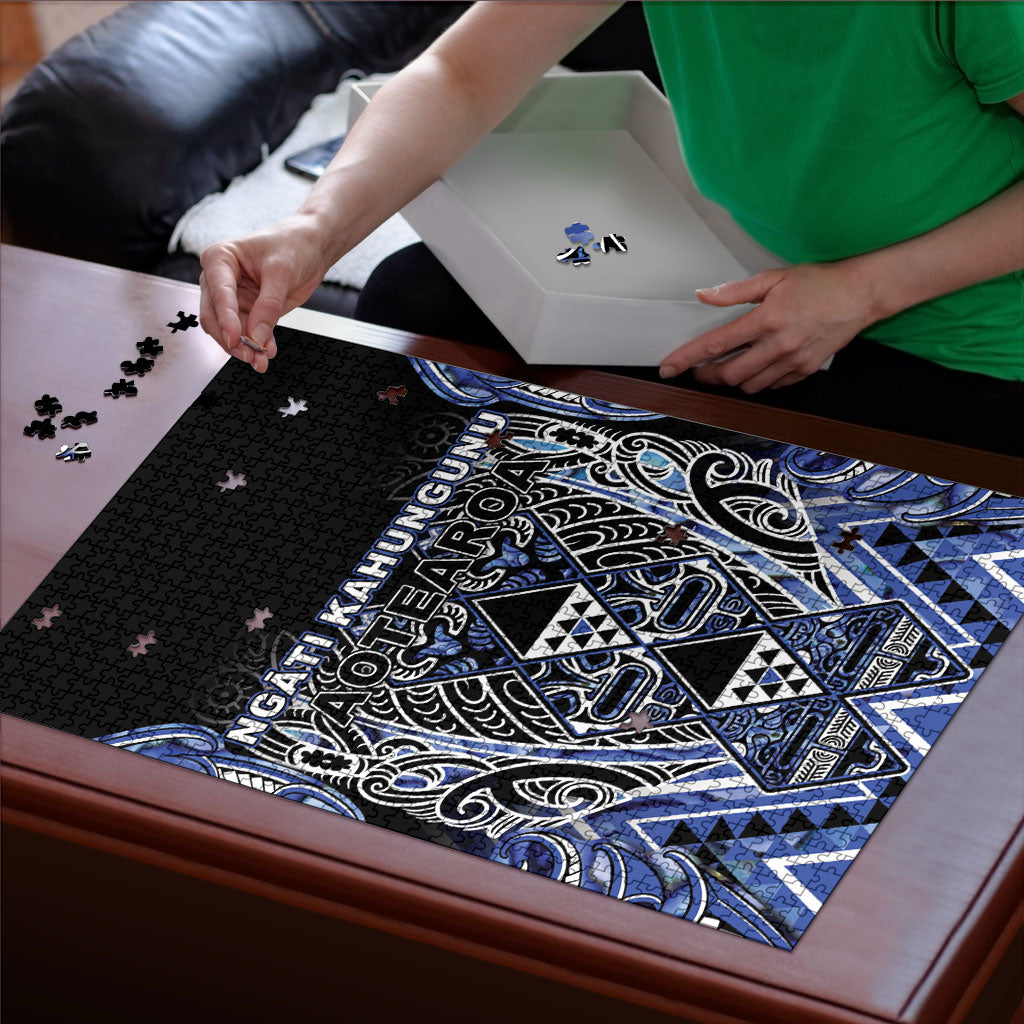 Aotearoa Ngati Kahungunu Puzzle Maori Tribal Blue Paua Shell Pattern DT05 - Polynesian Pride