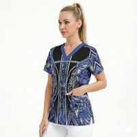 Aotearoa Ngati Kahungunu Scrub Top Maori Tribal Blue Paua Shell Pattern DT05 - Polynesian Pride